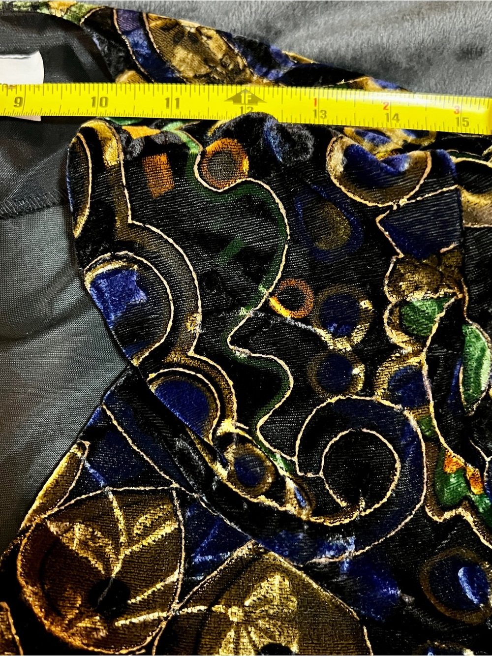 Another Thyme Vtg 90s Geo Abstract Velvet Metallic Artsy Glam Open Blazer S/M - Picture 10 of 14